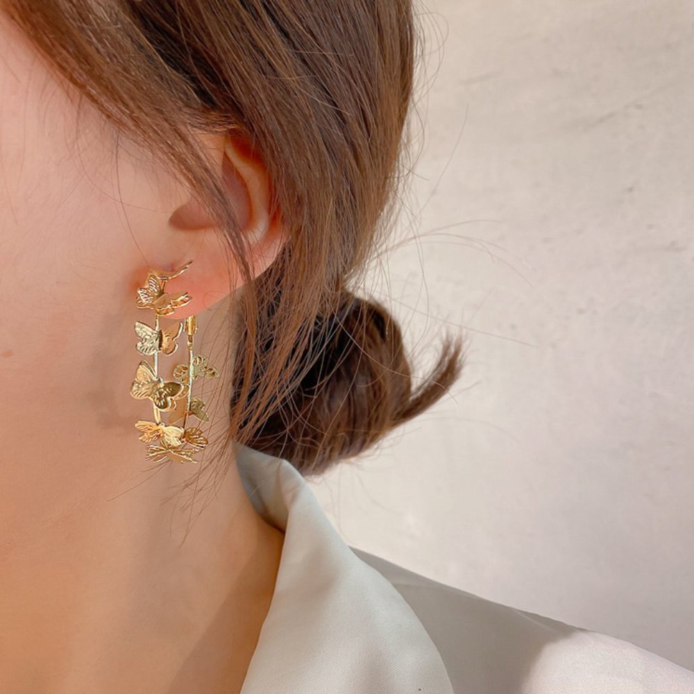NEW 1.75'' Gold Multi Butterfly Hoop Earrings - Picture 4 of 6